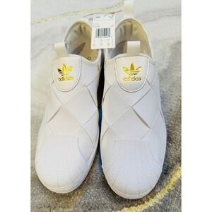 NWT Adidas Superstar Slip On W FV3186 Womens White Gold Logo Sneakers Shoes  9.5